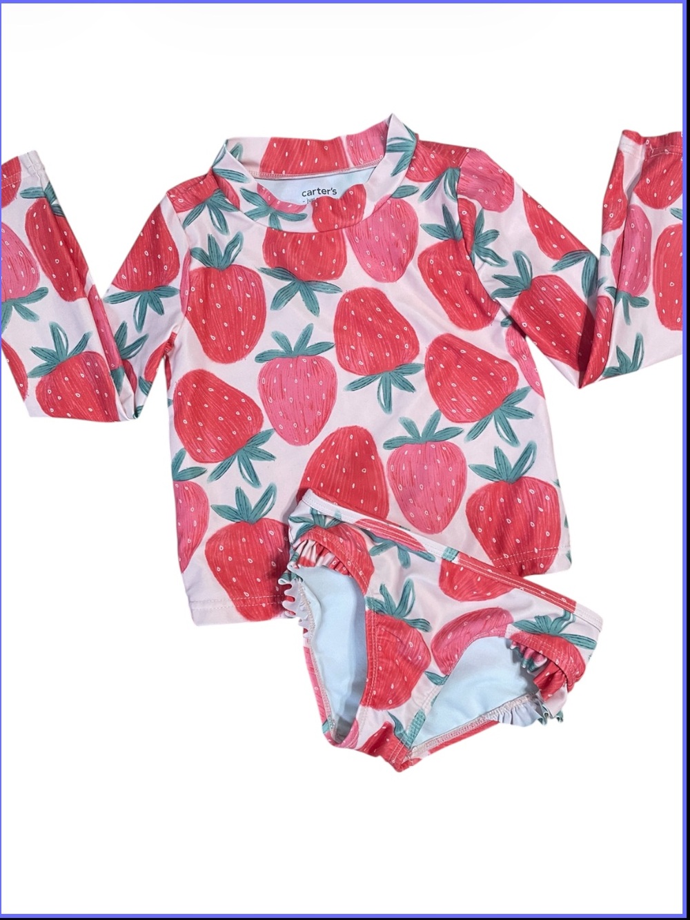 Carter's Pink and Green Strawberry Swim Rash Guard Set